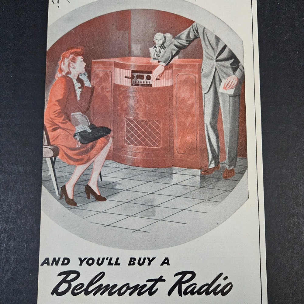 1945 Belmont Radio Corp Vintage Print Ad Buy War Bonds TV Radar AM FM Shortwave